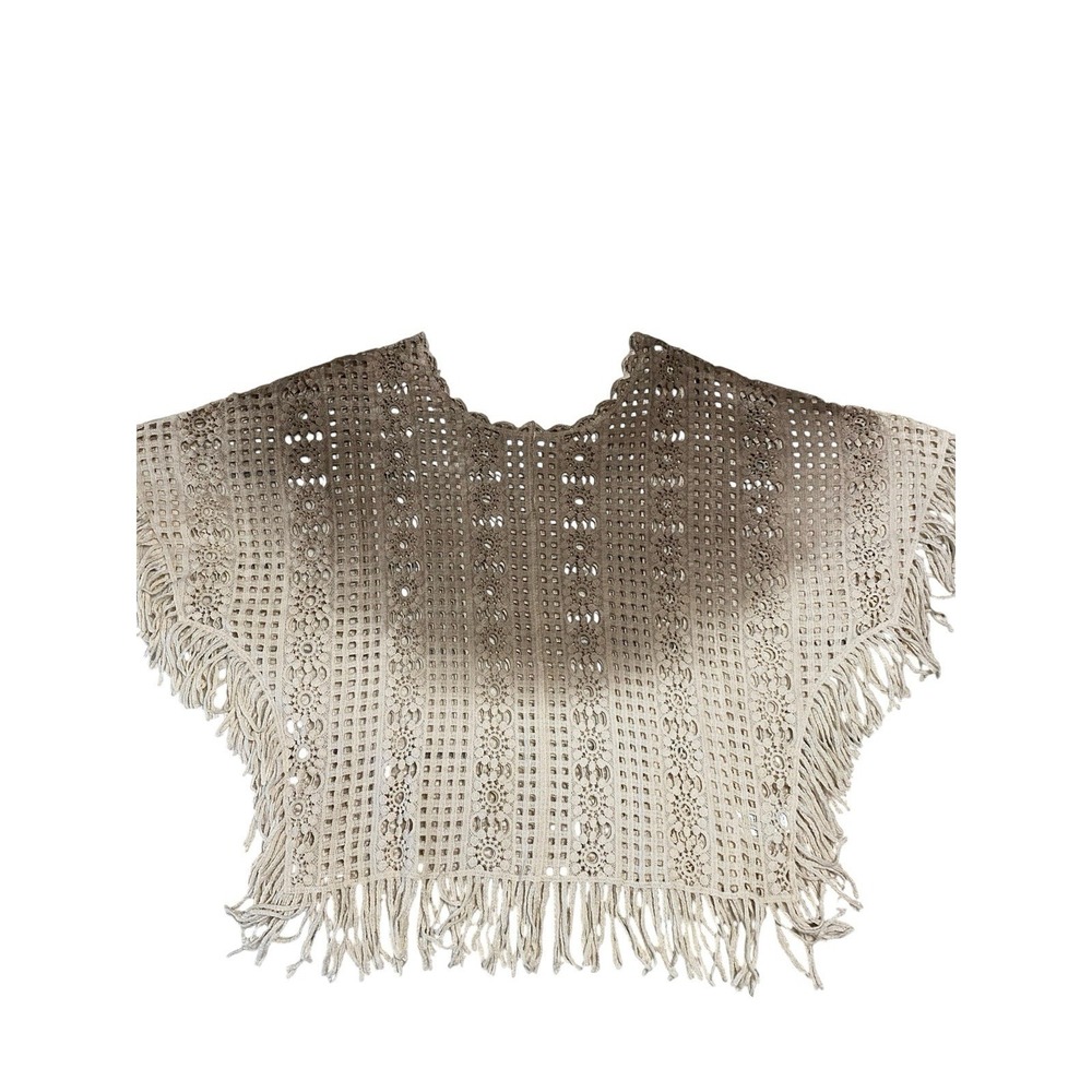 Haute Hippie Style Crochet Poncho Ombre Dip Dye Fringe Boho Festival OS Cotton